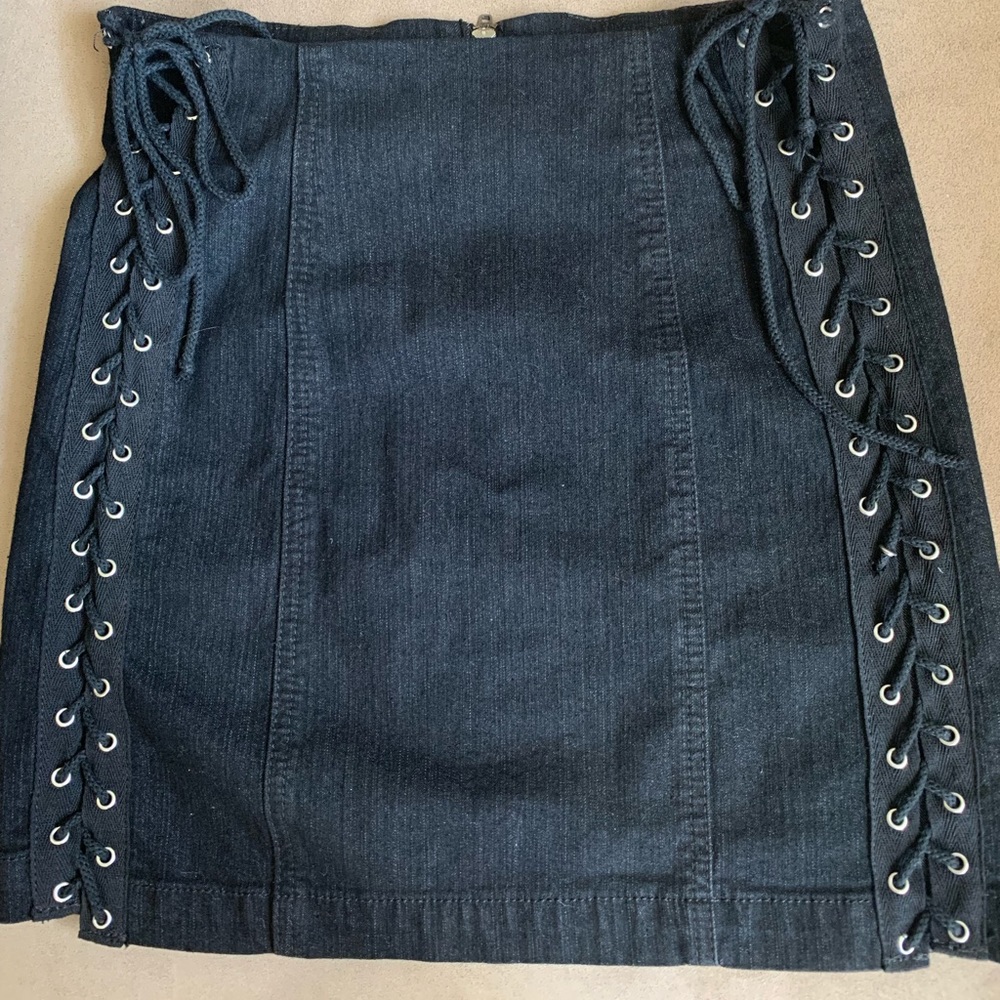 Black denim lace up skirt